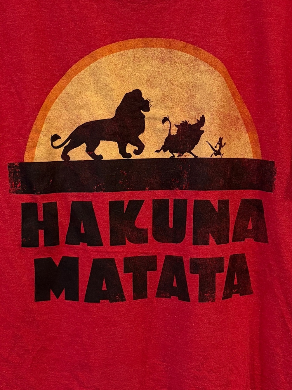 Disney Red Hakuna Matata Graphic Tee with Sunset Silhouette